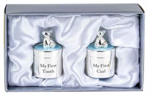 Baby Tooth Keepsake Box First Curl Storage Boy Christening Gifts Silver Present - Picture 1 of 2