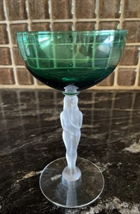 SENECA GLASS Green & FROSTED NUDE STEM MINT Champagne Cocktail - Picture 1 of 8
