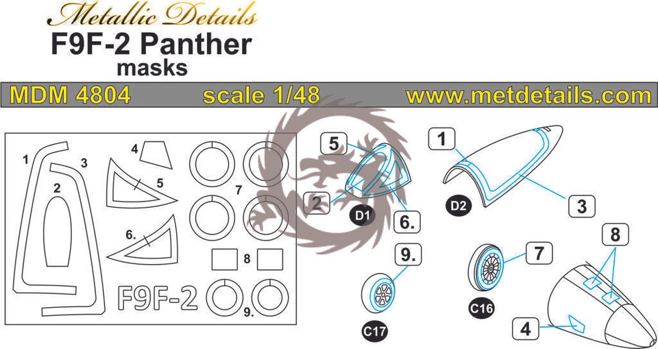 F9F-2 Panther Masks Metallic Details MDM4804 skala 1/48 - Immagine 1 di 1