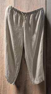 Kate Hill Casual Women Natural Drawstring 100% Linen Pants Sz Large - See Pics - Picture 1 of 10