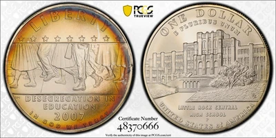 2007 P__TONED__MS 68__ Desegregation Commemorative Dollar__Silver, PCGS - Image 1 of 3