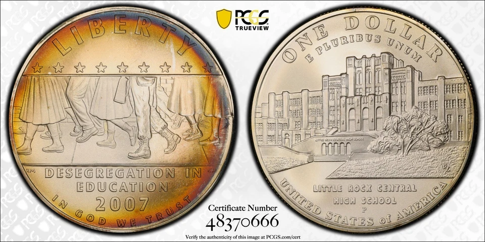 2007 P__TONED__MS 68__ Desegregation Commemorative Dollar__Silver, PCGS - Image 1 of 3