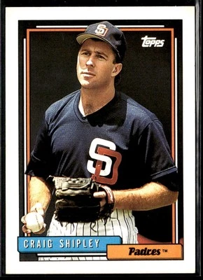 1992 Topps Rookie RC #308 Craig Shipley San Diego Padres Baseball Card - Image 1 of 2