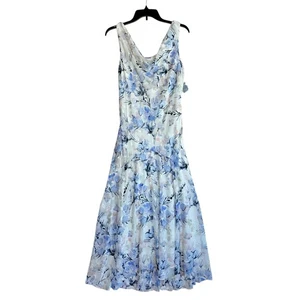 Alex Evenings Kleid 4 Blumen wadenlang Midi Schal Schal Kutte weiß neu mit Etikett $ 245 - Bild 1 von 11