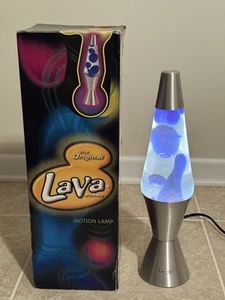 Vintage 1990s Silver Streak Lava Lite Lamp Clear Liquid Blue Wax in Box - Picture 1 of 10