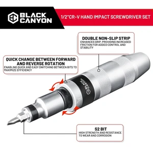 1/2" S2 Hand Impact Screwdriver 12-Pcs Tip Styles Slotted Phillips Hex Manual - Picture 1 of 7