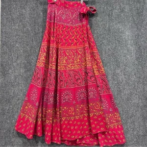 VTG 70s maxi wrap skirt XS boho hippie batik block print cotton festival ethnic - Picture 1 of 16