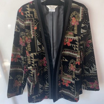 Chaqueta TanJay Mujer Talla 10 Terciopelo Negro Rojo Cachicho De Colección EE. UU. Foto 1 de 4