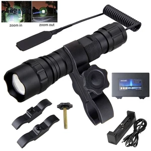Hunting White Light 90000LM LED Flashlight Zoom Rechargeable Torch Scope Mount - Picture 1 of 14
