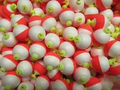 25 SMALL 1 INCH ROUND SNAP ON FOAM  FISHING FLOATS BOBBERS PANFISH TROUT CHOOSE - Image 1 of 4