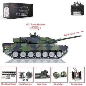 Henglong 1/16 7.0 RC Tank 3889 Leopard2A6 W/ Barrel Recoil Metal Tracks Wheels - Picture 1 of 12