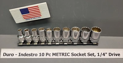 Duro Indestro Metric 1/4" drive Socket Set 10 Piece 12 Point  New Old Stock  USA - Image 1 of 4