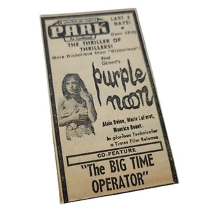 De colección Años 60 Púrpura Mediodía Hora de Cine Impresión AD Park Theater Tampa Falk Talento Ripley - Imagen 1 de 4