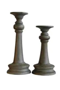 Vintage Hand Craved Wooden Candle Stands Pair of 2, Hand Made Grey Color Unique - Picture 1 of 7