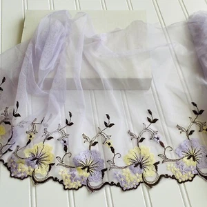 Floral Embroidered Lace Trim with Lavender Tulle /Sewing/Bridal/Craft/10.5" Wide - Picture 1 of 12