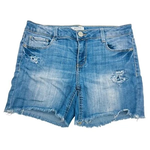 Pantaloncini jeans blu denim Mudd ragazza orlo grezzo invecchiato lavaggio medio casual ragazze 16 - Foto 1 di 5