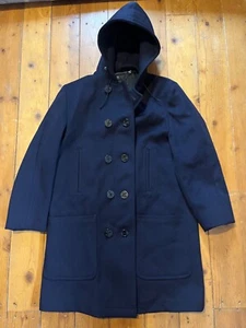 Vtg 1950s Abercrombie & Fitch Post WW2 Melton Wool Hooded Peacoat Chin Strap s/m - Picture 1 of 14