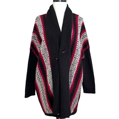 J Jill Wool Blanket Cardigan Sweater L Vertical Stripe Chunky Western Cabincore - Image 1 of 4