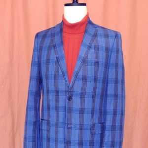 Ben Sherman 40-L Exquisite Blue Plaid Two Button Wool/Linen Blend Men's Blazer - Picture 1 of 4
