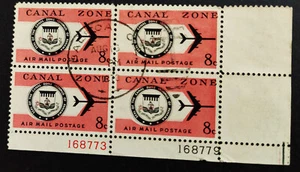 Canal Zone C43 used plate block, black color shifted right, selvage cr at bottom - Picture 1 of 1