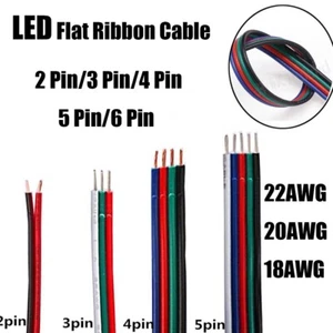 Flat Ribbon Cable 2/3/4/5/6-Way Flexible PVC Extension LED Connector Wire Cable - Picture 1 of 7