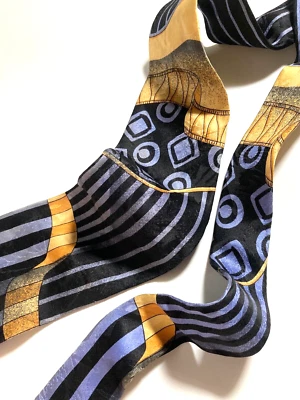 GIANNI VERSACE VINTAGE AÑOS 90 CORTINAS RAYAS CORBATA ARTÍSTICA ITALIA AZUL - Imagen 1 de 4