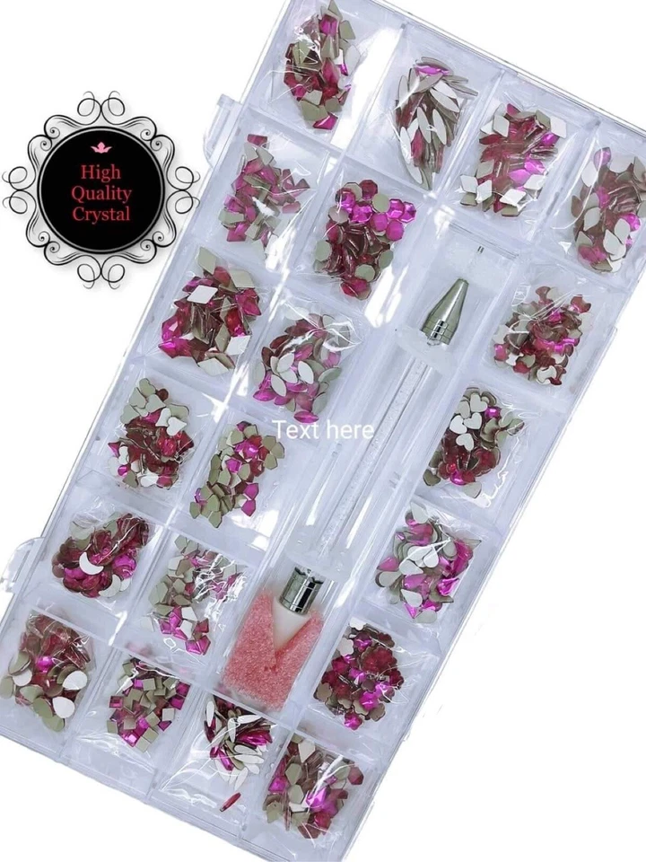 caja de cristales para decoracion de uñas varias formas y tamano color rosa Foto 1 de 1