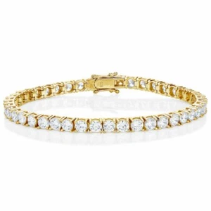 10Ct Round Simulated VVS1/D Diamond Tennis Bracelet 14k Yellow Gold Over 8In 4mm - Picture 1 of 3