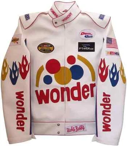 Talladega Nights Ricky Bobby Wonder Bread White Racing Leather Motorcycle Jacket - Picture 1 of 4