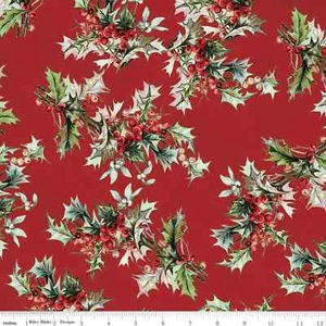 1/4 Yard 9”x42” Riley Blake "Yuletide" Main Red Holly Christmas Quilt Cotton - Picture 1 of 1