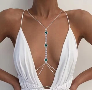 Körperkette Körperschmuck strass grün Kette Body Chain Hüftkette - Bild 1 von 1