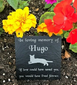 Personalised Engraved Pet Memorial Natural Slate Grave Marker Plaque for a Cat - Picture 1 of 1
