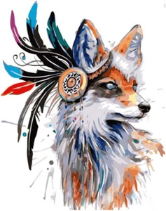 DIY Paint by Numbers Kit for Adults Beginner Tribal Fox Painting 16x20" - Picture 1 of 9