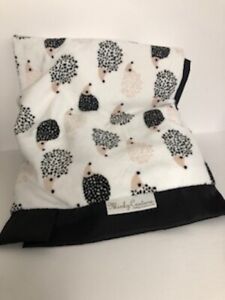 Minky Couture Baby Blanket, Hedgehog with Dark Brown Satin Trim