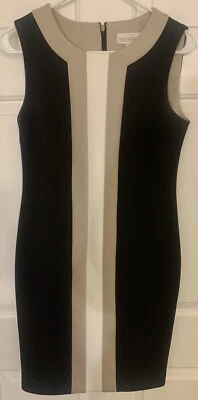 Vestido Vaina Dana Buchman Talla 6 Negro Tostado Crema Elastizado Adelgazante Sin Mangas LEER Foto 1 de 4