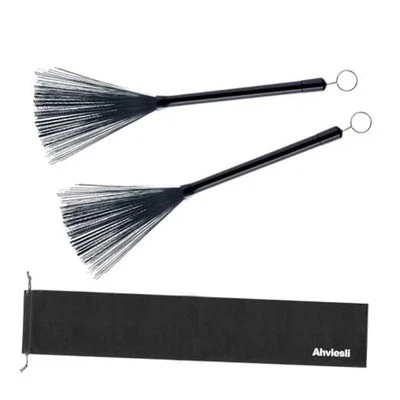 1 Pair Ahviesli Drum Brushes Retractable with Rubber Handles, Percussion