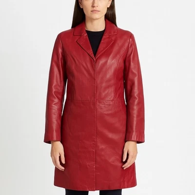 Trench de cuero de piel de cordero Stefano Peruzzi vintage años 90 para mujer 4 rojo hecho en Italia Foto 1 de 4