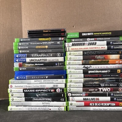 HUGE LOT XBOX PLAYSTATION VIDEO GAMES SHADOW OF WAR BATMAN FALLOUT CRYSIS - Image 1 of 4