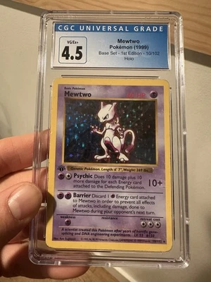 1999 Base Set 10 Mewtwo 1st Edition Holo Rare Pokemon TCG Card CGC 4.5 - Image 1 of 3