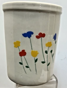 Vintage Floral Tulip Poppy Crock Utensil 6.5" Canister - Picture 1 of 7