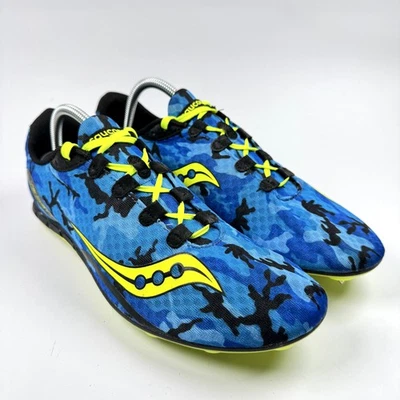 Saucony Vendetta Track Shoes Mens 10.5 Blue Camo Racing Spikes Athletic Nylon - Image 1 of 4