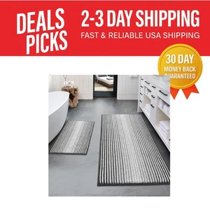 Luxurious 2-Piece Chenille Bath Mat Set - Absorbent Non-Slip Comfort 20" x 47... - Picture 1 of 7
