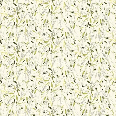 Summer Garden Green Sprigs Y4524-57 Cream Wine Claudia Bianchi Fabric BTHY - Image 1 of 2