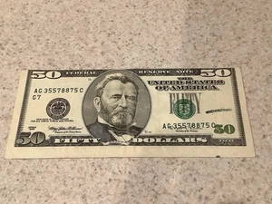 1996 50 $ FRN ~ MAJOR MISALIGNMENT ~ MISCUT ERROR - Bild 1 von 6