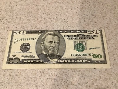 1996 $50 FRN ~ MAJOR MISALIGNMENT~ MISCUT ERROR - Image 1 of 4