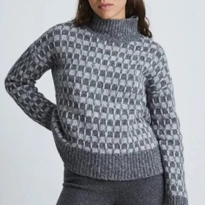 Suéter Everlane The Cloud Cuadros Cuello Alto Lana Alpaca Mezcla Algodón Gris XS Foto 1 de 4