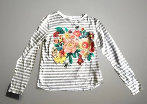 SZ 12 Stella McCartney Kids Girls Floral Stripe L/S Top T Shirt Designer Cotton - Picture 1 of 7