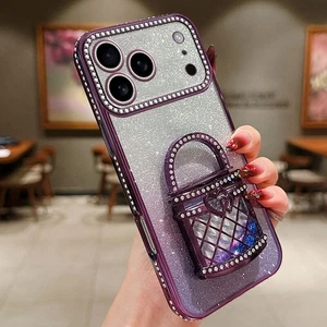 Diamond Makeup Mirror Holder Case For Various Phone Flash Cover Bracket Hot Girl - Picture 1 of 13
