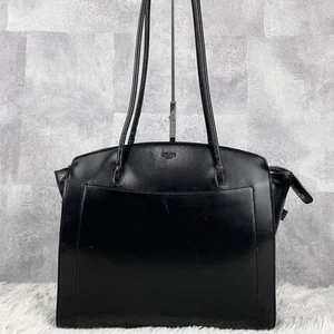 CELINE Leather Tote Bag Black Zipper Stitching Embossed Logo Authentic - Picture 1 of 10