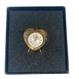 Vintage Gold Tone Cherubs Heart Shape Mini Clock Quartz Homer Needs Battery - Picture 1 of 7